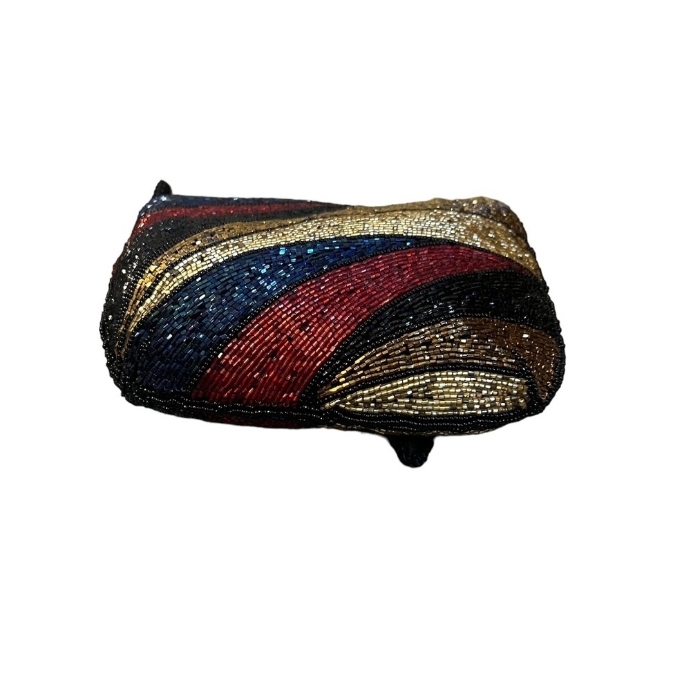 Multi Color Bugle Bead Bag Cord Strap Lined Satin… - image 3